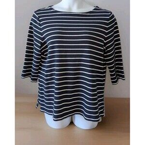 Nautica Striped Boat Neck Top XXL Navy Blue White Flip Cuffs 3/4 Sleeve...